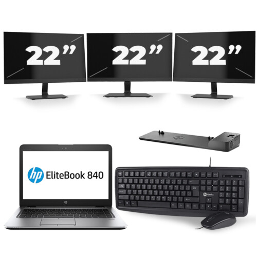 HP EliteBook 840 G3 - Intel Core i7-6e Generatie - 14 inch - 8GB RAM - 256GB SSD - Windows 11 + 3x 22 inch Monitor