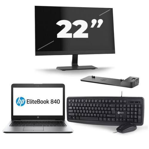 HP EliteBook 840 G3 - Intel Core i7-6e Generatie - 14 inch - 8GB RAM - 256GB SSD - Windows 11 + 1x 22 inch Monitor