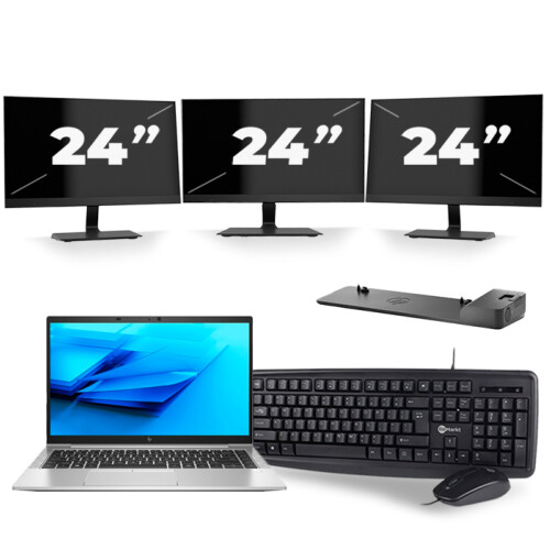 HP EliteBook 840 G7 - Intel Core i7-10e Generatie - 14 inch - 16GB RAM - 256GB SSD - Windows 11 + 3x 24 inch Monitor