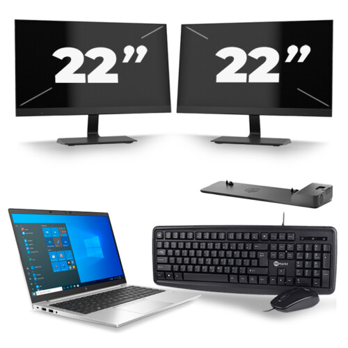 HP EliteBook 840 G8 - Intel Core i5-11e Generatie - 14 inch - 8GB RAM - 256GB SSD - Windows 11 + 2x 22 inch Monitor