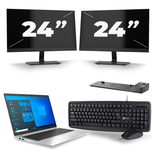 HP EliteBook 840 G8 - Intel Core i7-11e Generatie - 14 inch - 16GB RAM - 256GB SSD - Windows 11 + 2x 24 inch Monitor