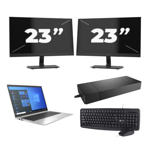 HP EliteBook 840 G8 - Intel Core i7-11e Generatie - 14 inch - 8GB RAM - 256GB SSD - Windows 11 + 2x 23 inch Monitor