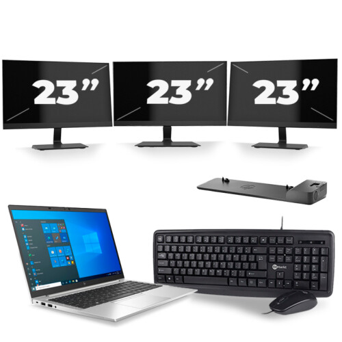 HP EliteBook 840 G8 - Intel Core i7-11e Generatie - 14 inch - 8GB RAM - 256GB SSD - Windows 11 + 3x 23 inch Monitor