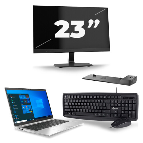 HP EliteBook 845 G7 - AMD Ryzen 3 Pro 4450U - 14 inch - 8GB RAM - 256GB SSD - Windows 10 Home + 1x 23 inch Monitor