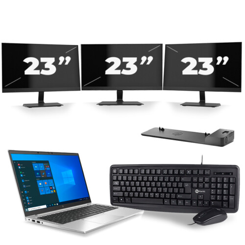 HP EliteBook 845 G7 - AMD Ryzen 7 PRO 4750U - 14 inch - 16GB RAM - 256GB SSD - Windows 10 Home + 3x 23 inch Monitor