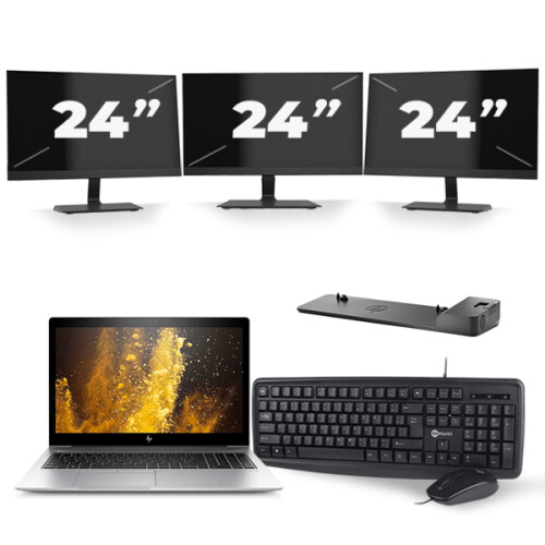 HP EliteBook 850 G5 - Intel Core i7-8e Generatie - 15 inch - 16GB RAM - 512GB SSD - Windows 11 + 3x 24 inch Monitor