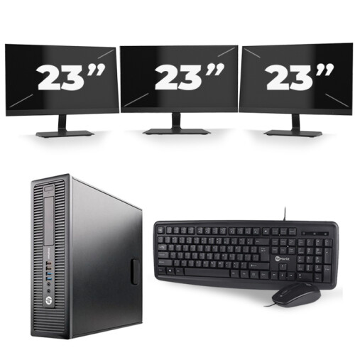 HP EliteDesk 800 G2 SFF - Intel Core i3-6e Generatie - 8GB RAM - 120GB SSD - Windows 11 + 3x 23 inch Monitor
