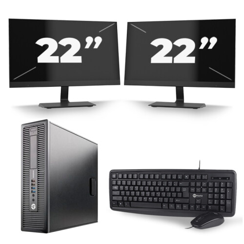 HP EliteDesk 800 G2 SFF - Intel Core i3-6e Generatie - 8GB RAM - 128GB SSD - Windows 11 + 2x 22 inch Monitor