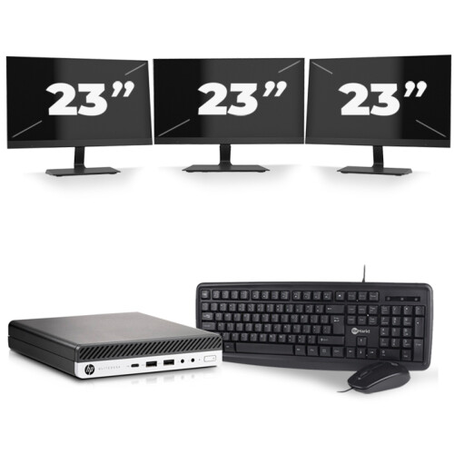 HP EliteDesk 800 G5 USFF - Intel Core i5-9e Generatie - 8GB RAM - 256GB SSD - Windows 11 + 3x 23 inch Monitor