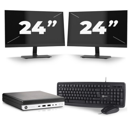 HP EliteDesk 800 G5 USFF - Intel Core i5-9e Generatie - 8GB RAM - 256GB SSD - Windows 11 + 2x 24 inch Monitor