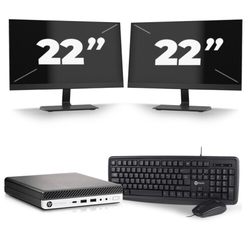 HP EliteDesk 800 G5 USFF - Intel Core i5-9e Generatie - 8GB RAM - 256GB SSD - Windows 11 + 2x 22 inch Monitor
