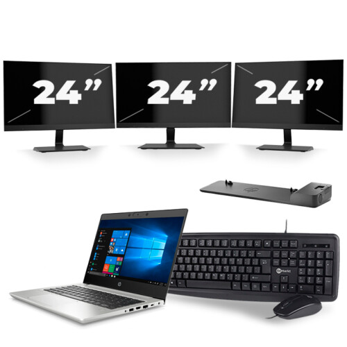 HP ProBook 430 G7 - Intel Core i3-10e Generatie - 13 inch - 16GB RAM - 256GB SSD - Windows 11 + 3x 24 inch Monitor