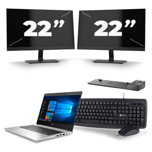 HP ProBook 430 G7 - Intel Core i3-10e Generatie - 13 inch - 8GB RAM - 256GB SSD - Windows 11 + 2x 22 inch Monitor