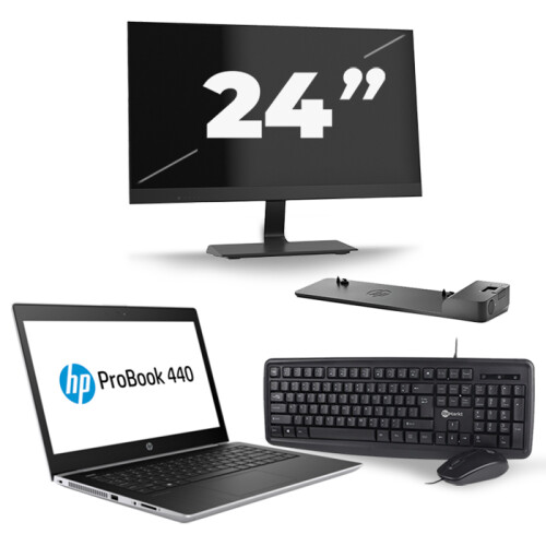 HP ProBook 440 G5 - Intel Core i3-8e Generatie - 14 inch - 8GB RAM - 240GB SSD - Windows 11 + 1x 24 inch Monitor