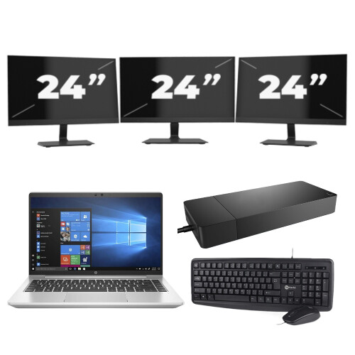 HP ProBook 440 G8 - Intel Core i3-11e Generatie - 14 inch - 8GB RAM - 256GB SSD - Windows 11 Home + 3x 24 inch Monitor