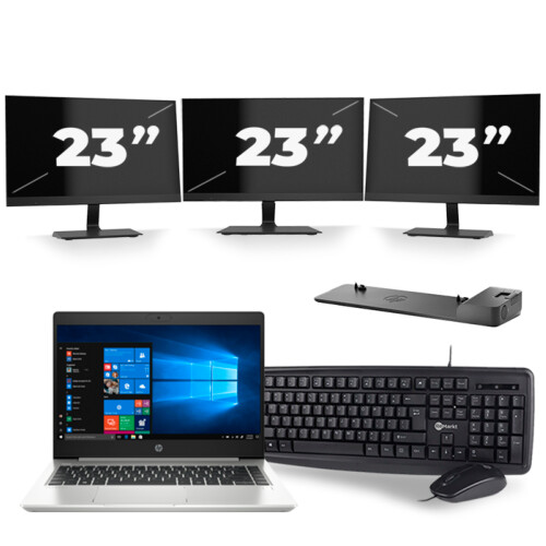 HP ProBook 445 G7 - AMD Ryzen 5 4500U - 14 inch - 8GB RAM - 256GB SSD - Windows 10 + 3x 23 inch Monitor
