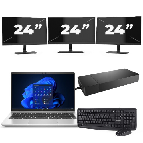 HP ProBook 445 G8 - AMD Ryzen 3 5400U - 14 inch - 8GB RAM - 256GB SSD - Windows 11 + 3x 24 inch Monitor