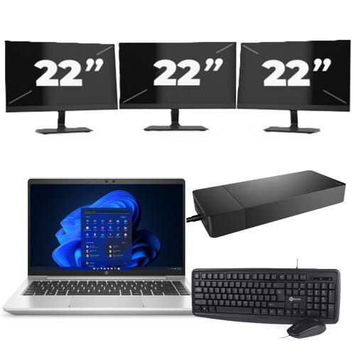 HP ProBook 445 G8 - AMD Ryzen 5 5600U - 14 inch - 8GB RAM - 256GB SSD - Windows 11 Home + 3x 22 inch Monitor