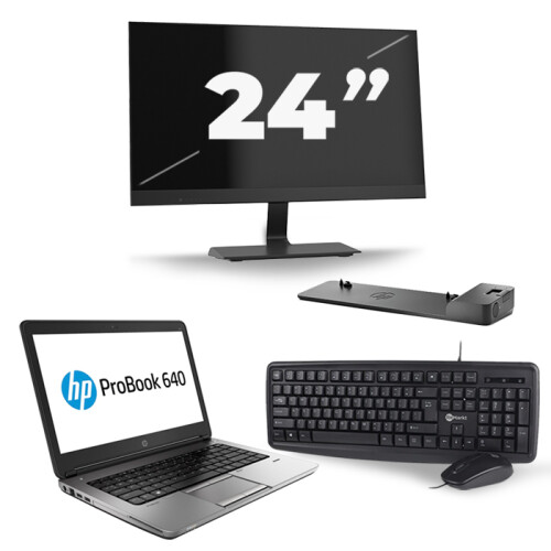 HP ProBook 640 G4 - Intel Core i3-8e Generatie - 14 inch - 8GB RAM - 256GB SSD - Windows 11 + 1x 24 inch Monitor