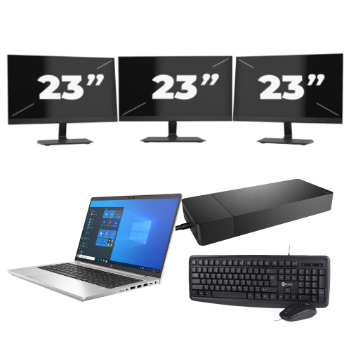 HP ProBook 640 G8 - Intel Core i5-11e Generatie - 14 inch - 8GB RAM - 256GB SSD - Windows 11 + 3x 23 inch Monitor