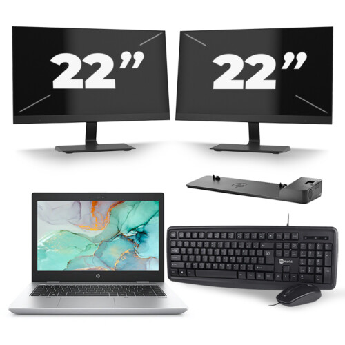 HP ProBook 645 G4 - AMD Ryzen 5 2500U - 14 inch - 8GB RAM - 256GB SSD - Windows 10 + 2x 22 inch Monitor