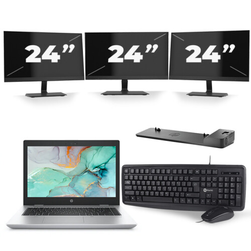 HP ProBook 645 G4 - AMD Ryzen 7 PRO 2700U - 14 inch - 8GB RAM - 240GB SSD - Windows 10 + 3x 24 inch Monitor