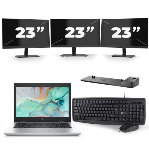 HP ProBook 645 G4 - AMD Ryzen 7 PRO 2700U - 14 inch - 8GB RAM - 240GB SSD - Windows 10 + 3x 23 inch Monitor