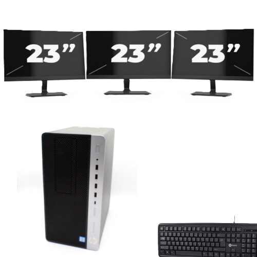 HP ProDesk 600 G4 Micro Tower - Intel Core i7-8e Generatie - 8GB RAM - 256GB SSD - Windows 11 + 3x 23 inch Monitor