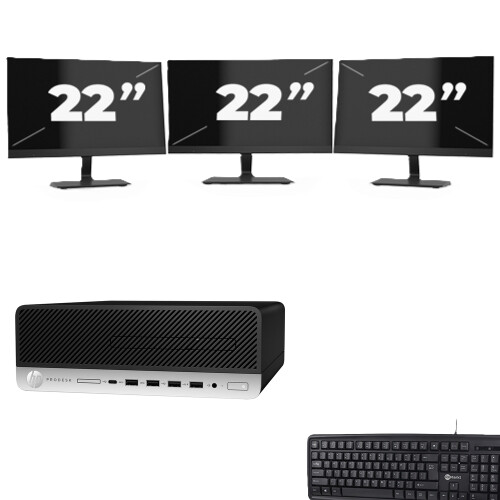 HP ProDesk 600 G5 SFF - Intel Core i7-8e Generatie - 8GB RAM - 256GB SSD - Windows 11 + 3x 22 inch Monitor