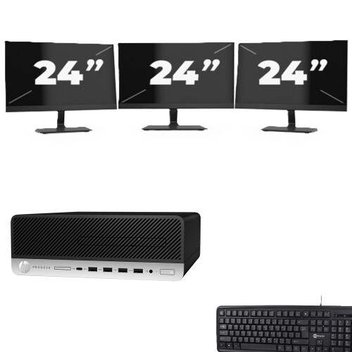 HP ProDesk 600 G5 SFF - Intel Core i7-8e Generatie - 8GB RAM - 256GB SSD - Windows 11 + 3x 24 inch Monitor
