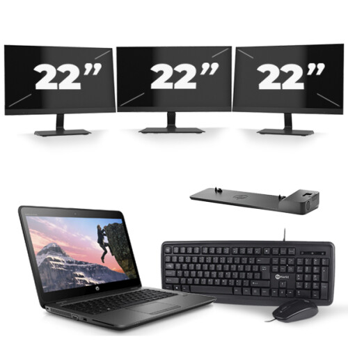 HP ZBook 14u G4 - Intel Core i7-7e Generatie - 14 inch - 16GB RAM - 480GB SSD - Windows 11 + 3x 22 inch Monitor