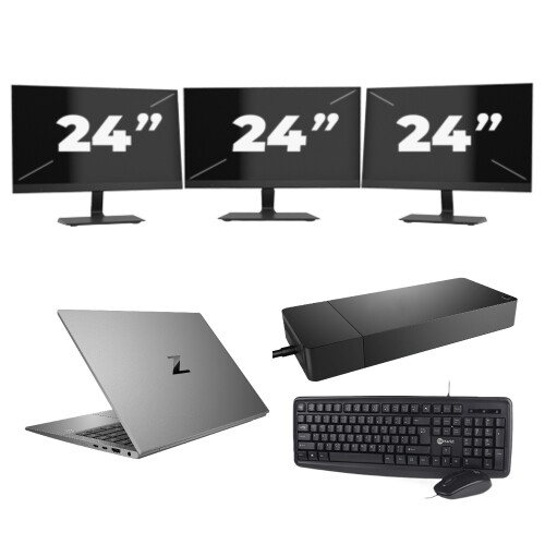 HP ZBook Firefly 14 G7 - Intel Core i7-10e Generatie - 14 inch - 16GB RAM - 256GB SSD - Windows 11 Home + 3x 24 inch Monitor