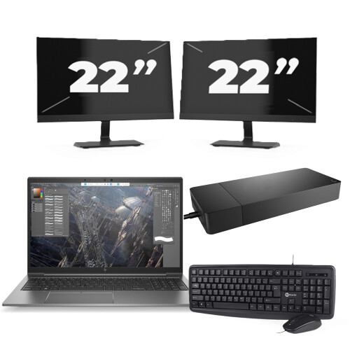 HP ZBook Firefly 15 G7 - Intel Core i7-10e Generatie - 15 inch - 8GB RAM - 256GB SSD - Windows 11 + 2x 22 inch Monitor