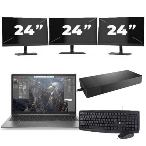 HP ZBook Firefly 15 G7 - Intel Core i7-10e Generatie - 15 inch - 8GB RAM - 256GB SSD - Windows 11 + 3x 24 inch Monitor