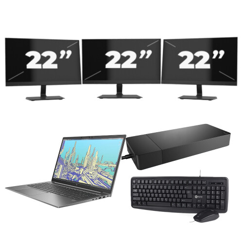 HP ZBook Firefly 15 G8 - Intel Core i7-11e Generatie - 15 inch - 8GB RAM - 256GB SSD - Windows 11 Home + 3x 22 inch Monitor