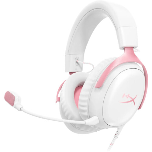 HyperX Cloud III Wired Gaming Headset - Wit/Roze (PC, PS5, Xbox Series X/S)