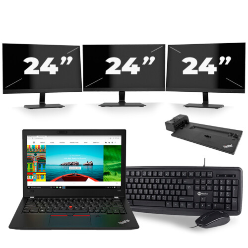 Lenovo Thinkpad A285 - AMD Ryzen 5 2500U - 12 inch - 8GB RAM - 256GB SSD - Windows 10 + 3x 24 inch Monitor