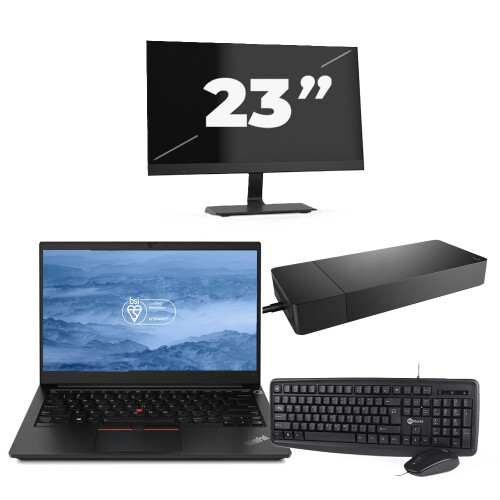 Lenovo ThinkPad E14 - Intel Core i3-10e Generatie - 14 inch - 8GB RAM - 256GB SSD - Windows 11 + 1x 23 inch Monitor