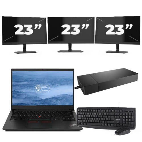 Lenovo ThinkPad E14 - Intel Core i3-10e Generatie - 14 inch - 8GB RAM - 256GB SSD - Windows 11 + 3x 23 inch Monitor