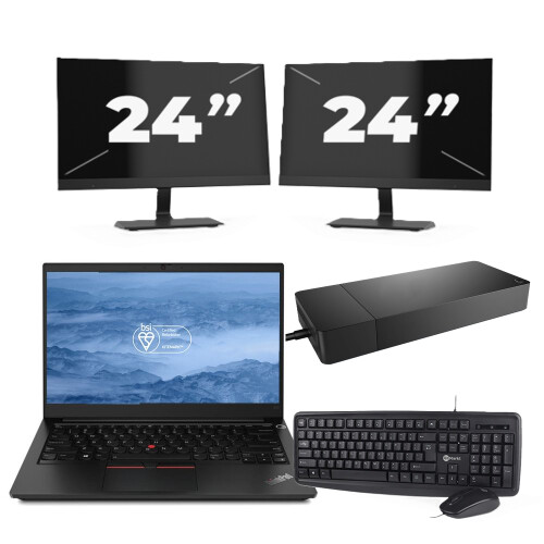 Lenovo ThinkPad E14 - Intel Core i3-10e Generatie - 14 inch - 8GB RAM - 256GB SSD - Windows 11 + 2x 24 inch Monitor