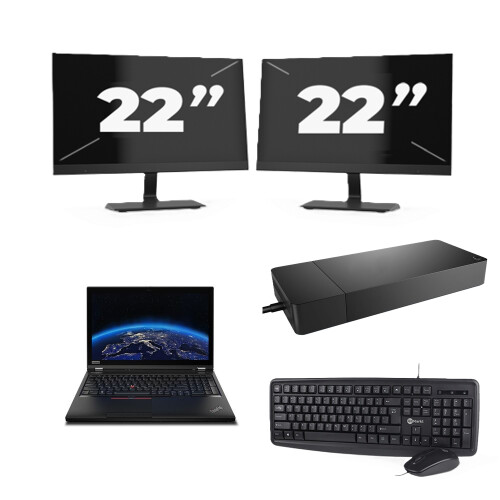 Lenovo ThinkPad P53 - Intel Core i7-9e Generatie - 15 inch - 8GB RAM - 256GB SSD - Windows 11 Home + 2x 22 inch Monitor
