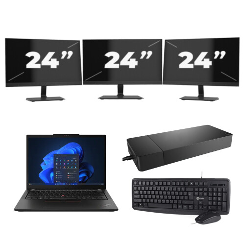 Lenovo Thinkpad X13 - AMD Ryzen 5 PRO 4650U - 13 inch - 16GB RAM - 256GB SSD - Windows 10 + 3x 24 inch Monitor